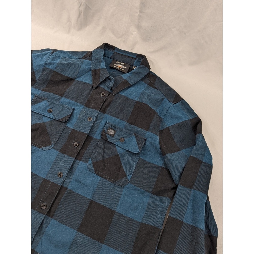Harley-Davidson® Women's Shadow Black/Blue Tartan Button Front Long Sleeve‎ L